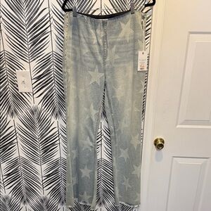 Star Patterned Wide Leg Jeans